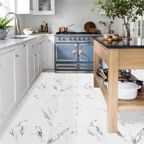 Luxury vinyl tiles, marble pattern.